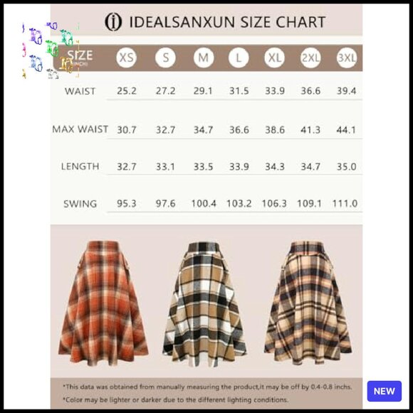 Wool Plaid A-Line Long Skirt High Waisted Classic Fall Winter Chic - Picture 7 of 8